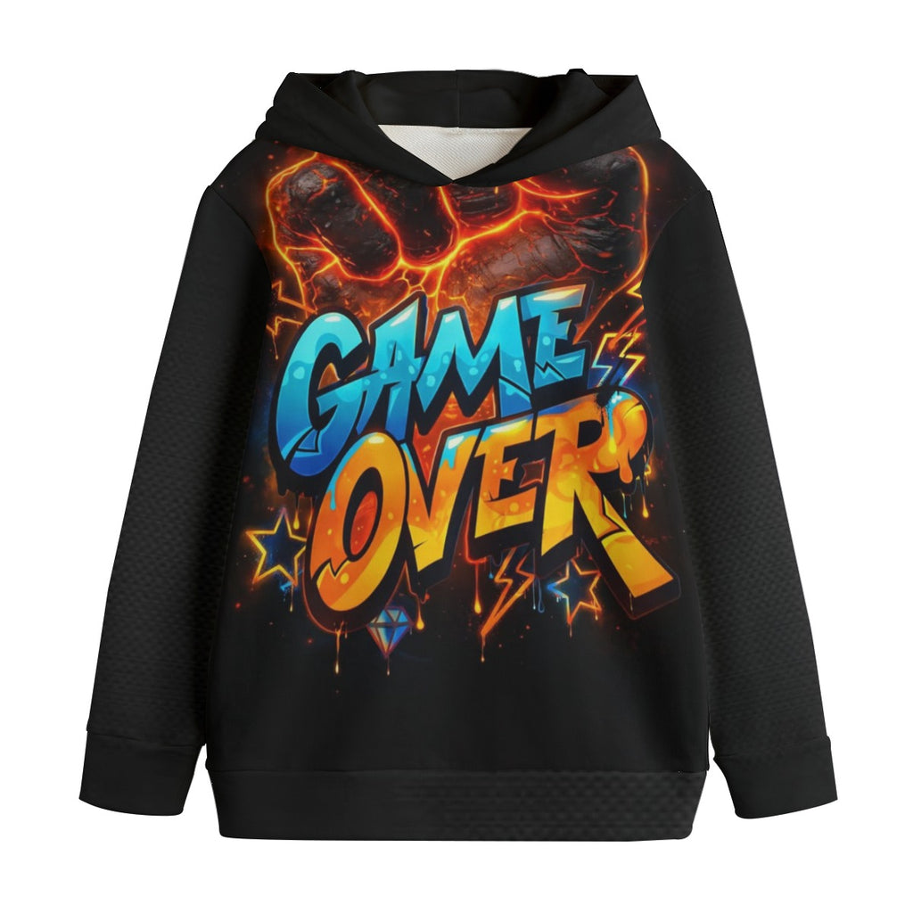 Felpa bambino nera con cappuccio, stampa “GAME OVER” frontale