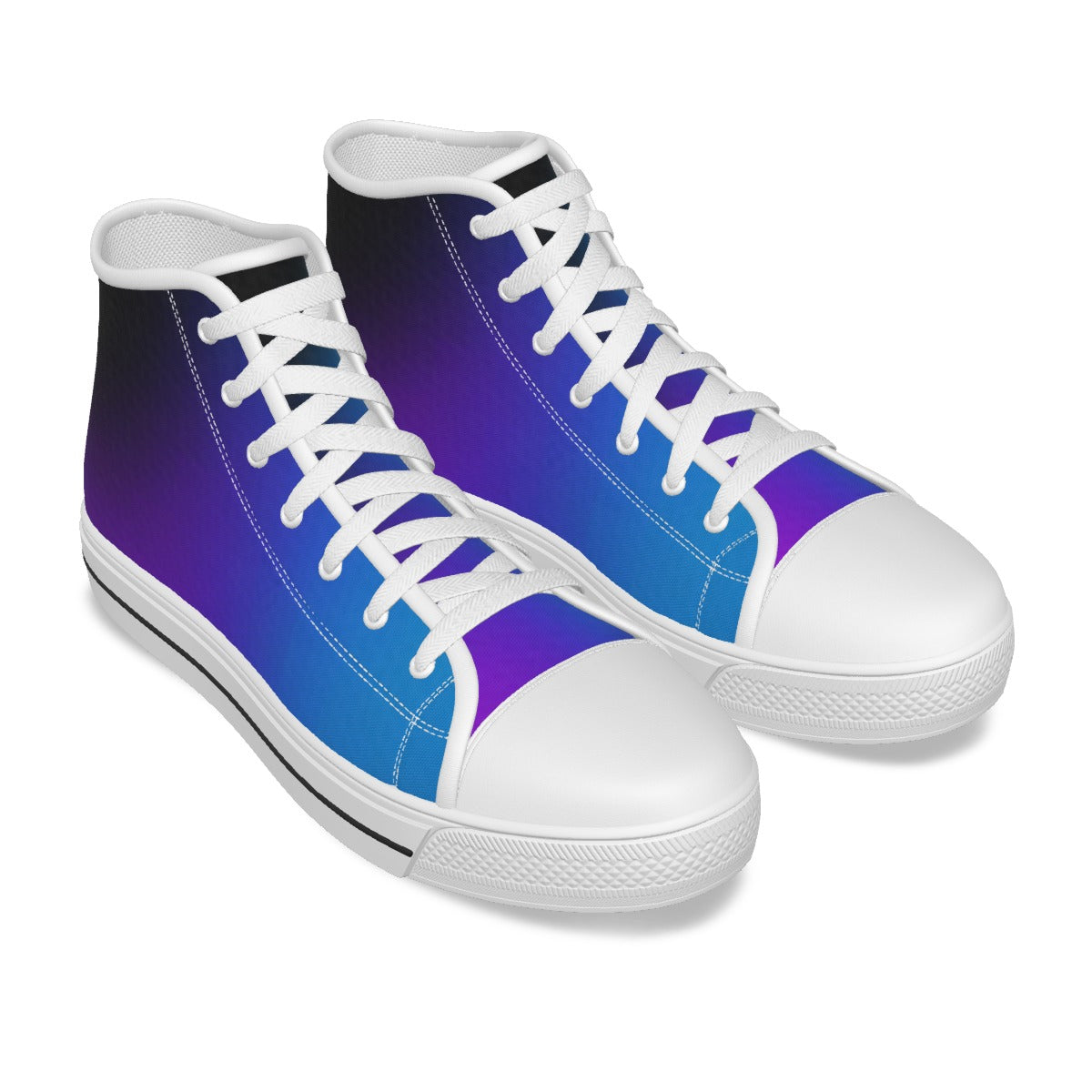 Scarpe alte canvas bambini, tomaia blu-viola sfumata, suola a righe e lacci bianchi