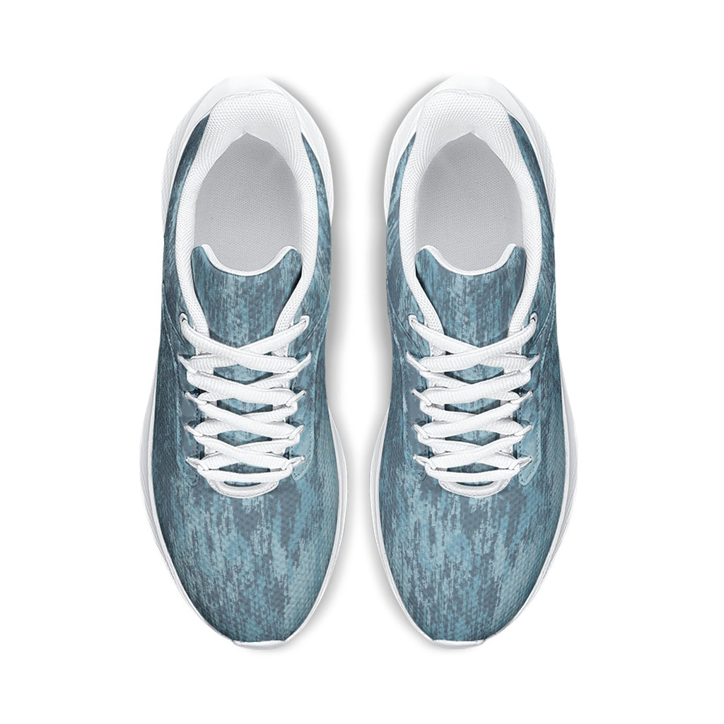Coppia di scarpe running uomo blu petrolio con lacci bianchi e interno chiaro
