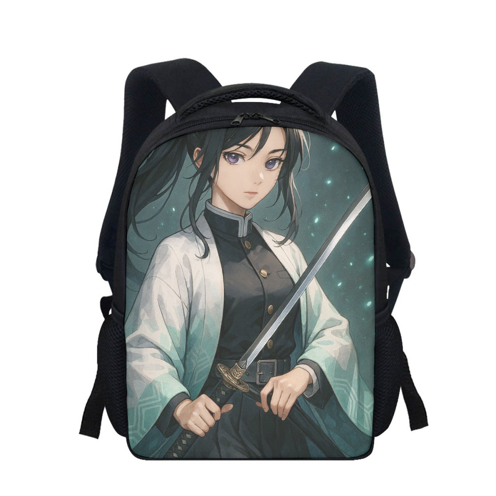 Zaino scolastico nero con spallacci imbottiti e pannello frontale con stampa anime