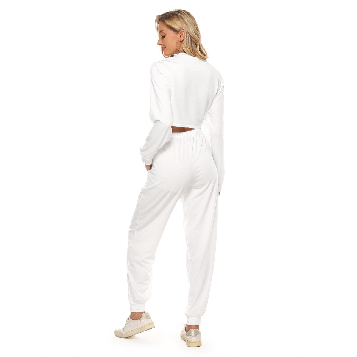 Tuta donna bianca con maniche lunghe e pantaloni con elastico in vita