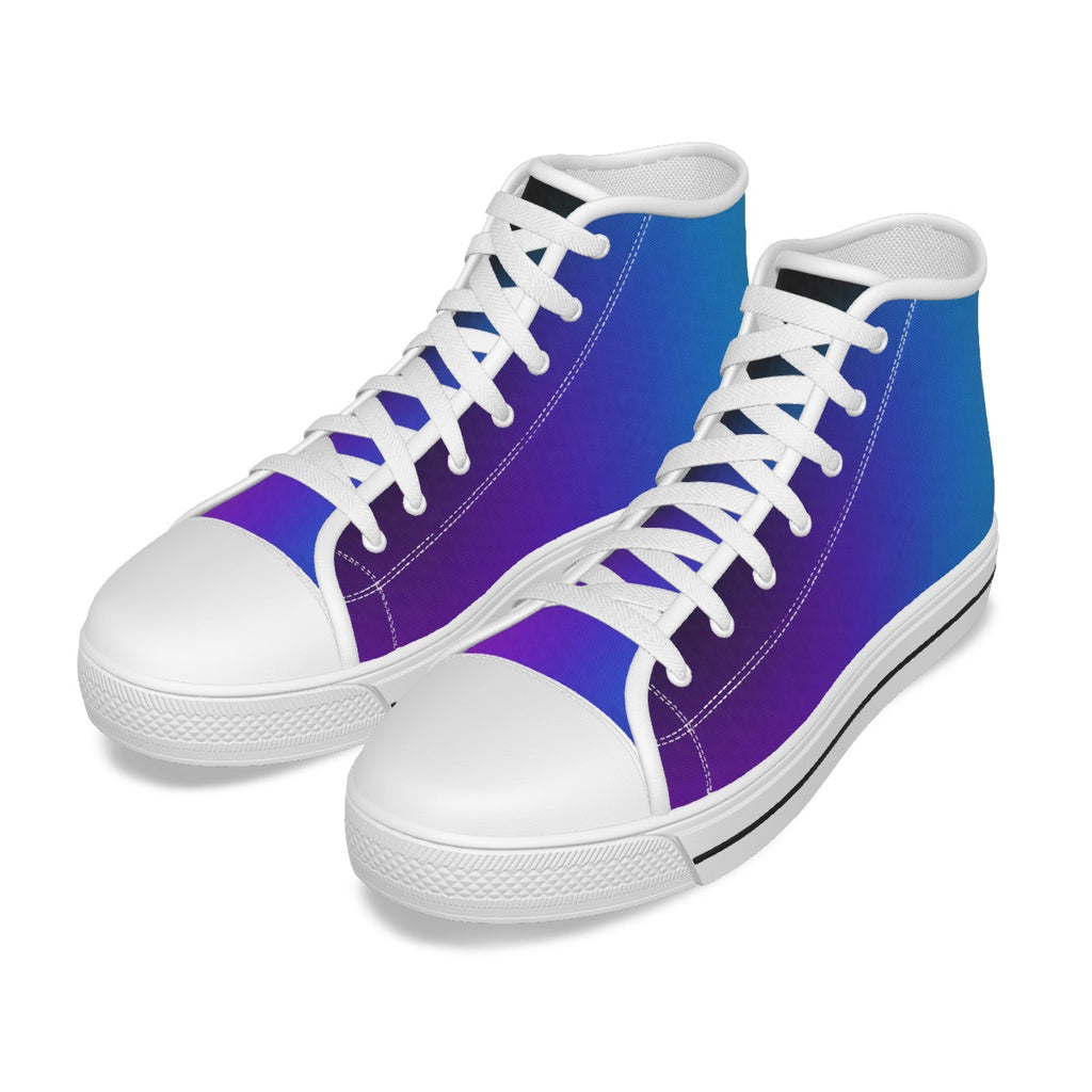 Coppia di scarpe alte canvas bambini blu-viola sfumato, lacci bianchi e suola bianca