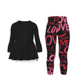 Tuta bambina nera: maglia maniche lunghe svasata e pantaloni con scritte LOVE rosa