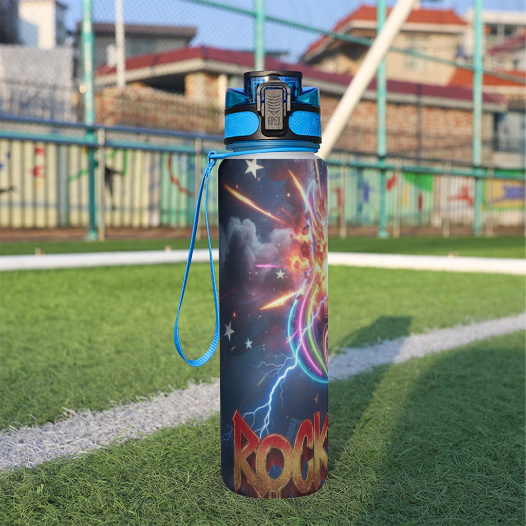 Borraccia sportiva da 32 oz con stampa Rock e cinturino blu