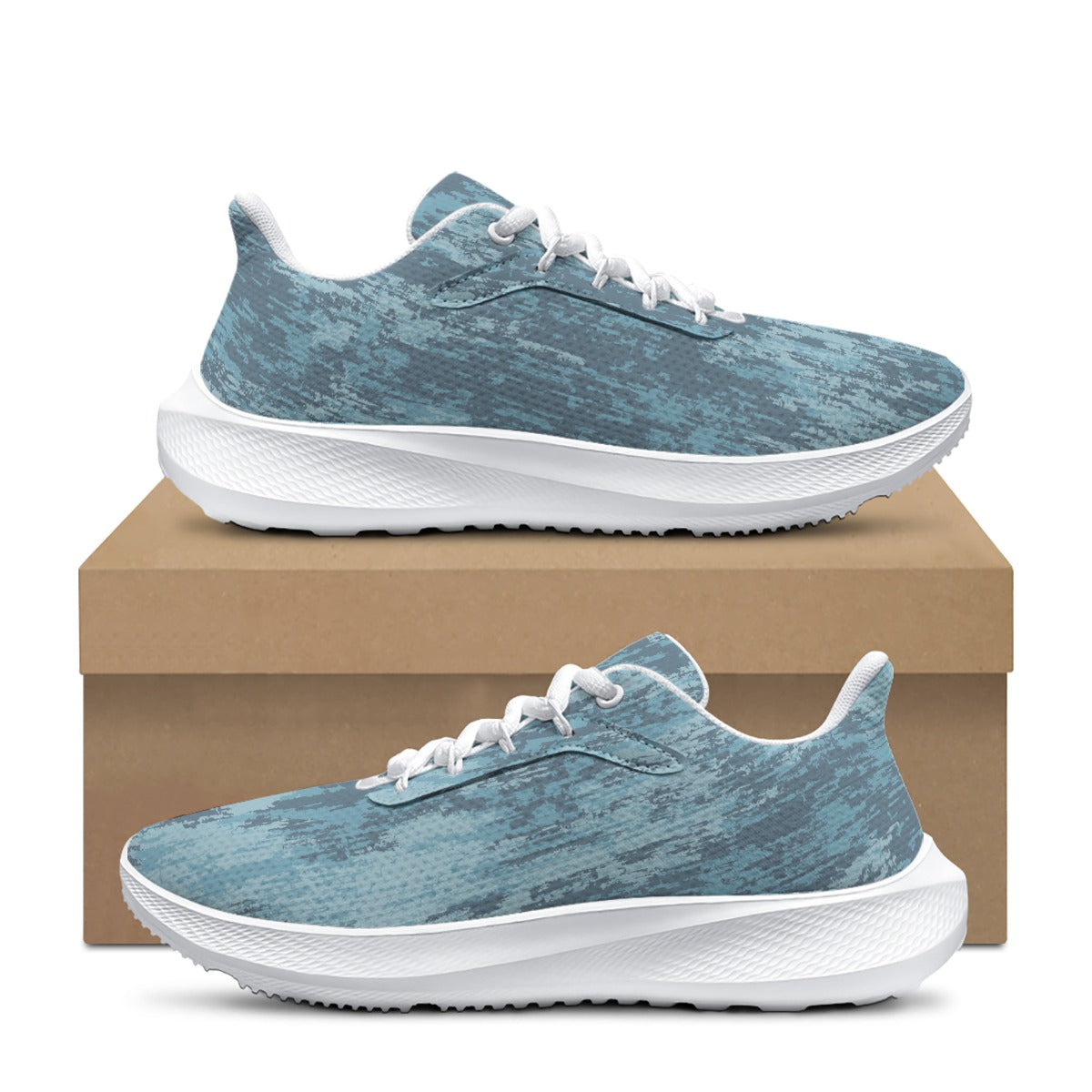Scarpe running uomo blu petrolio con lacci bianchi e suola bianca profilata