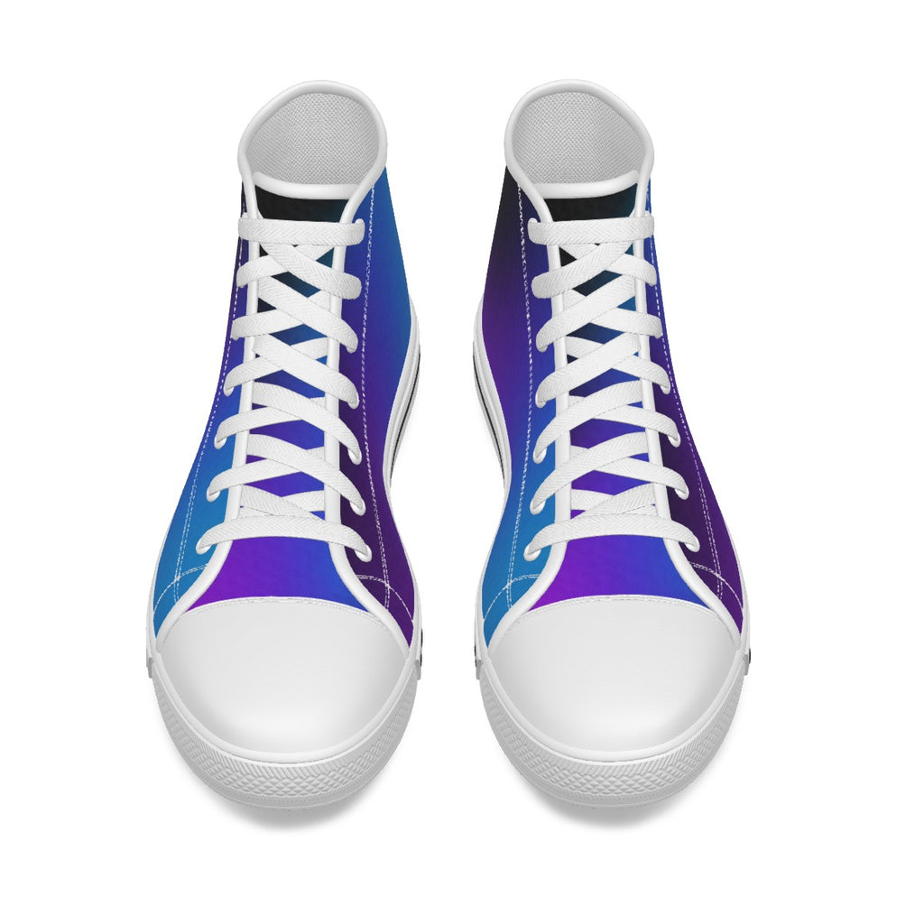 Scarpe alte canvas bambini, punta bianca, lacci bianchi, sfumatura blu e viola