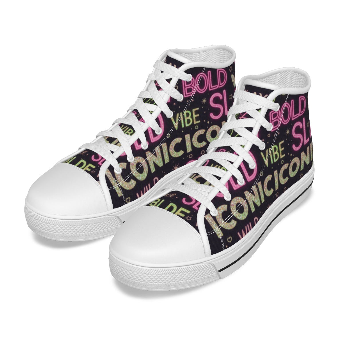 Scarpe alte canvas bambina con lacci bianchi e stampa multicolore sulla tomaia