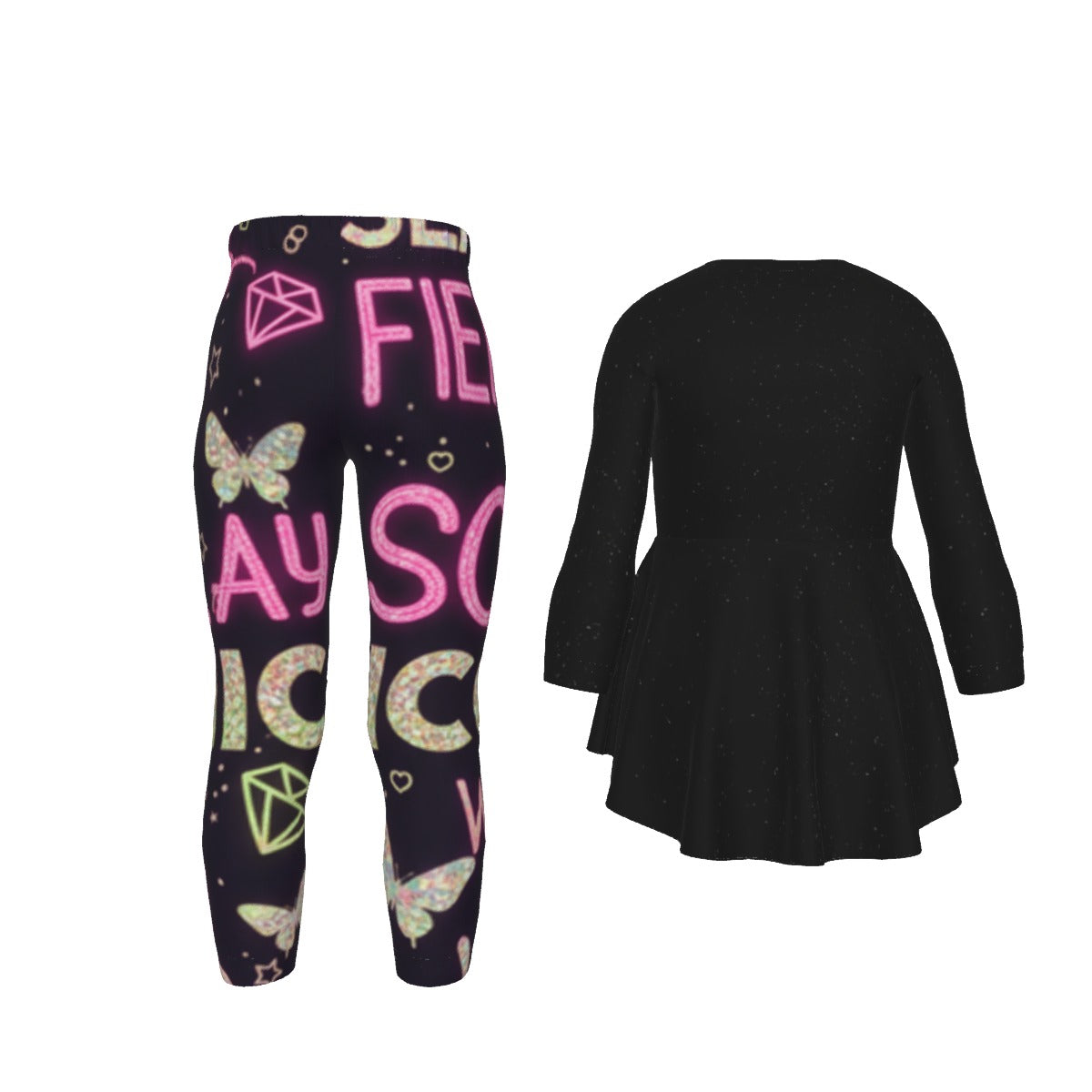 Tuta bimba: retro della maglia nera svasata e leggings fantasia