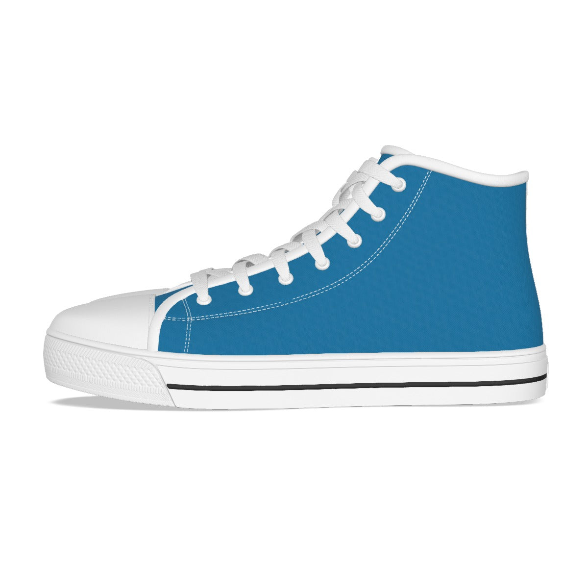Scarpa alta bambino in tela blu con lacci bianchi e striscia nera sul bordo
