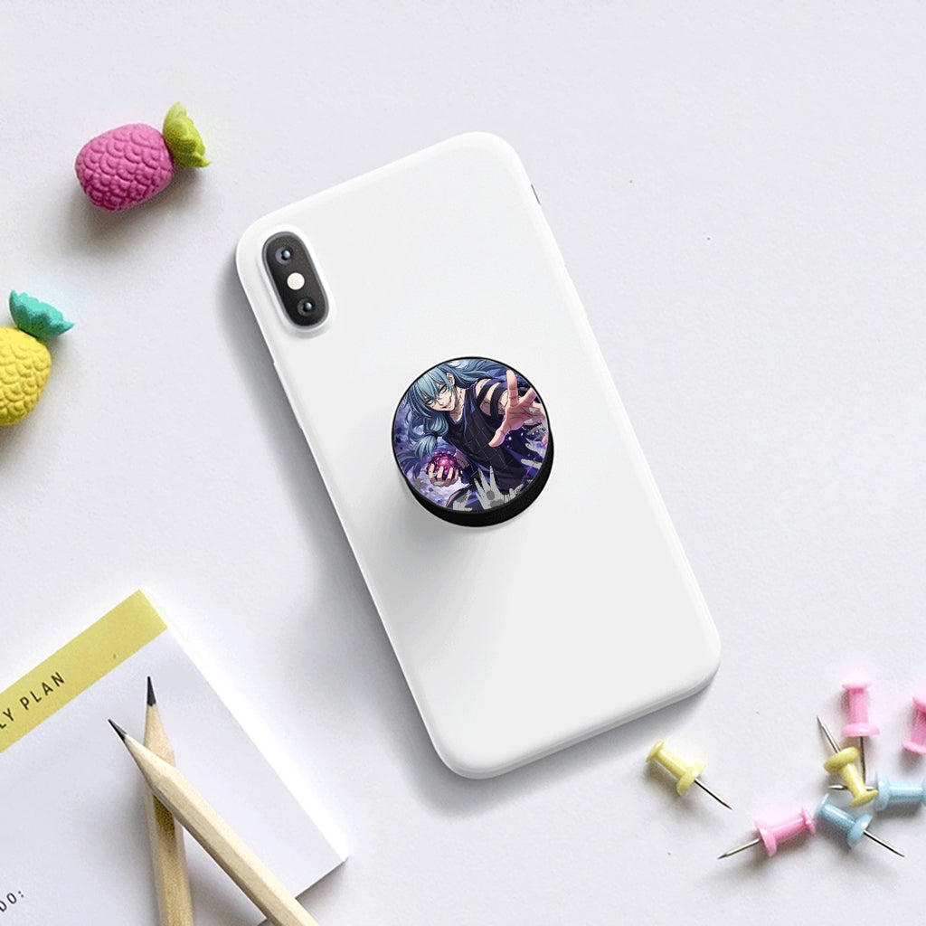 Supporto airbag circolare con stampa anime su cover bianca del telefono