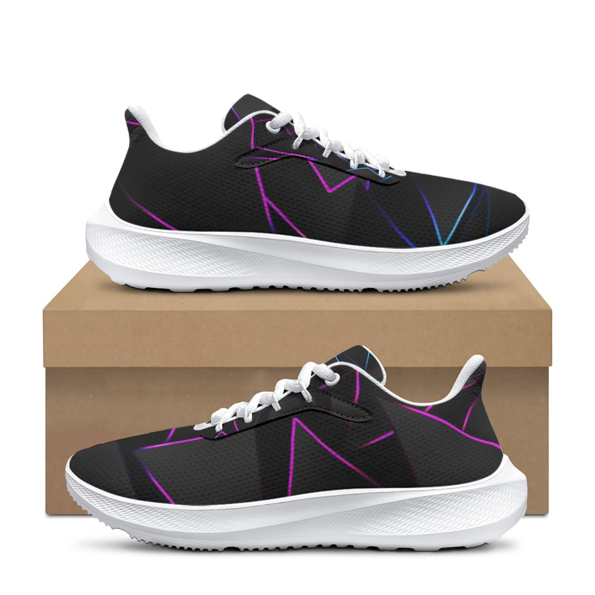 Scarpa da running da uomo nera con lacci bianchi, inserti viola e suola bianca