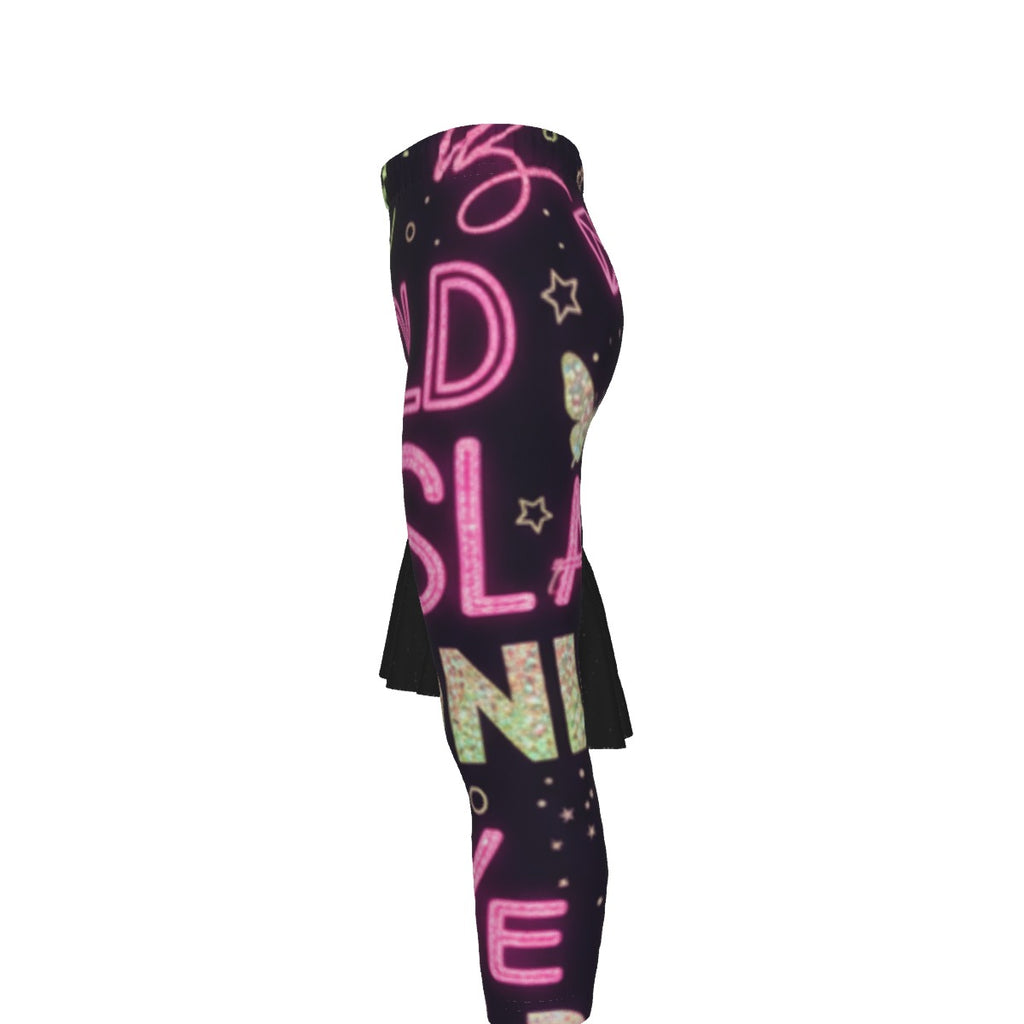 Leggings tuta bambina fantasia neon con scritte e dettagli a stelline