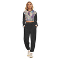 Tuta da donna con top cropped floreale multicolore e pantaloni neri con elastico
