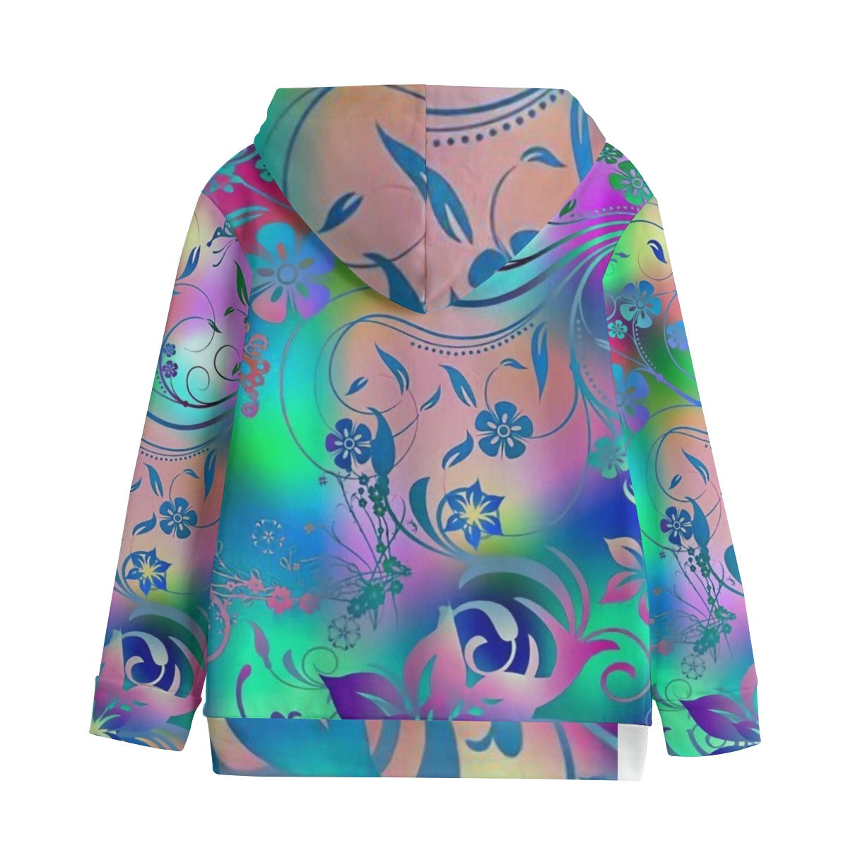 Felpa con cappuccio bambina, stampa paisley floreale multicolore sul retro
