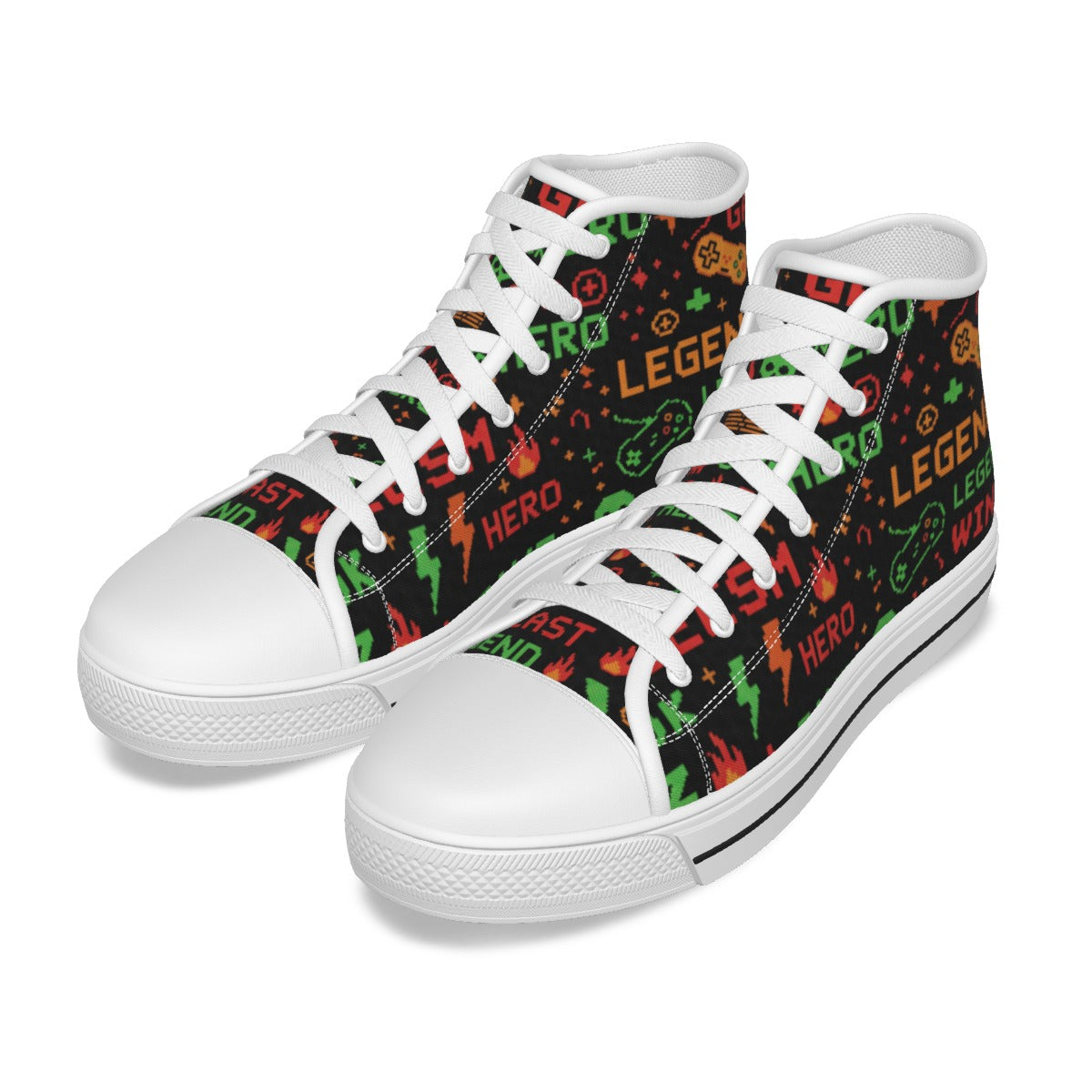 Scarpe canvas bambino con stampa multicolore, lacci bianchi e suola bianca