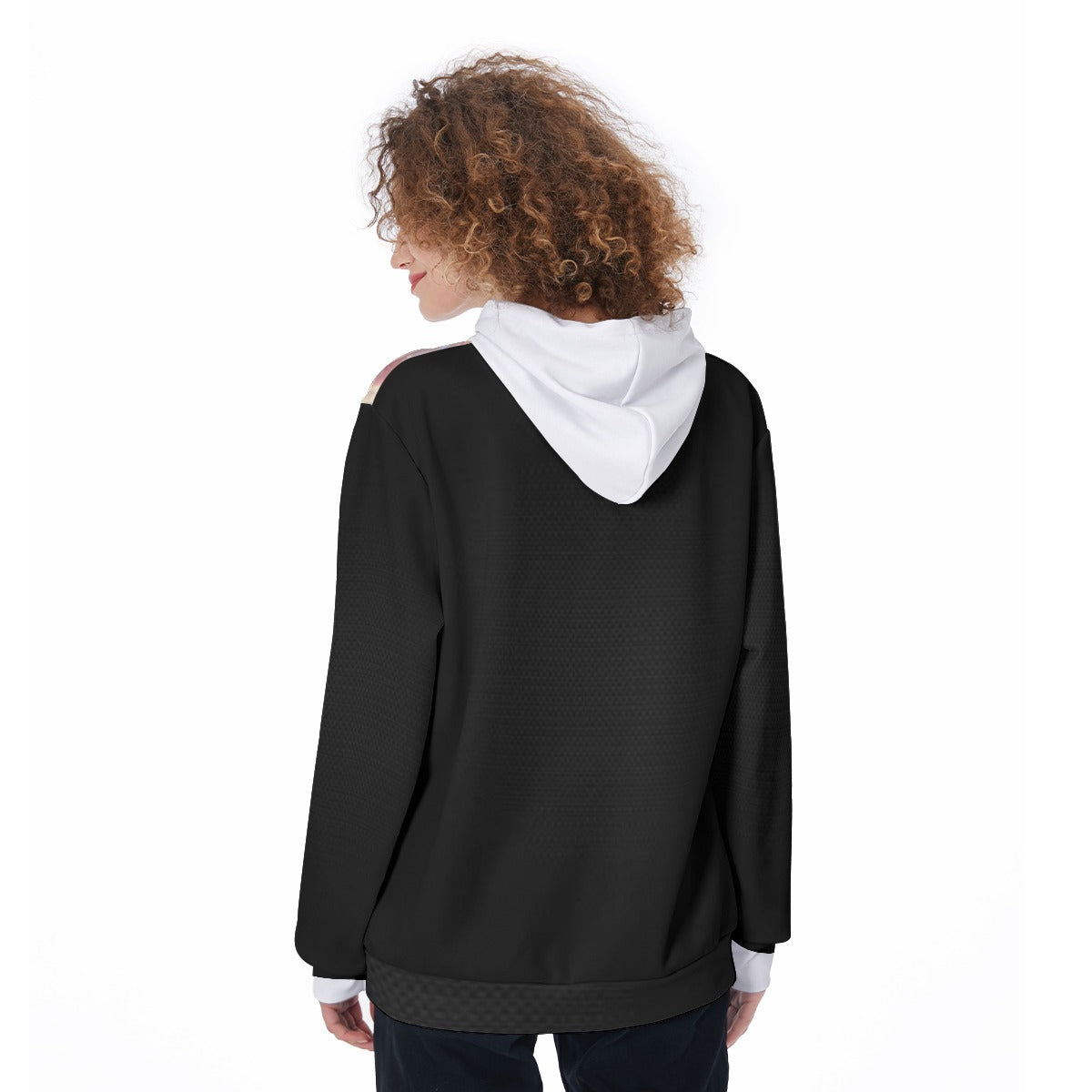 Felpa con cappuccio, retro nero con cappuccio interno bianco