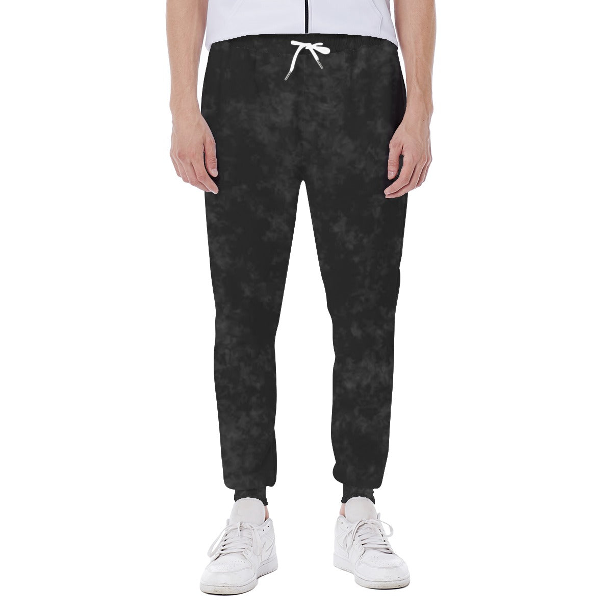 Pantaloni da uomo neri con stampa sfumata, coulisse in vita e polsini elasticizzati