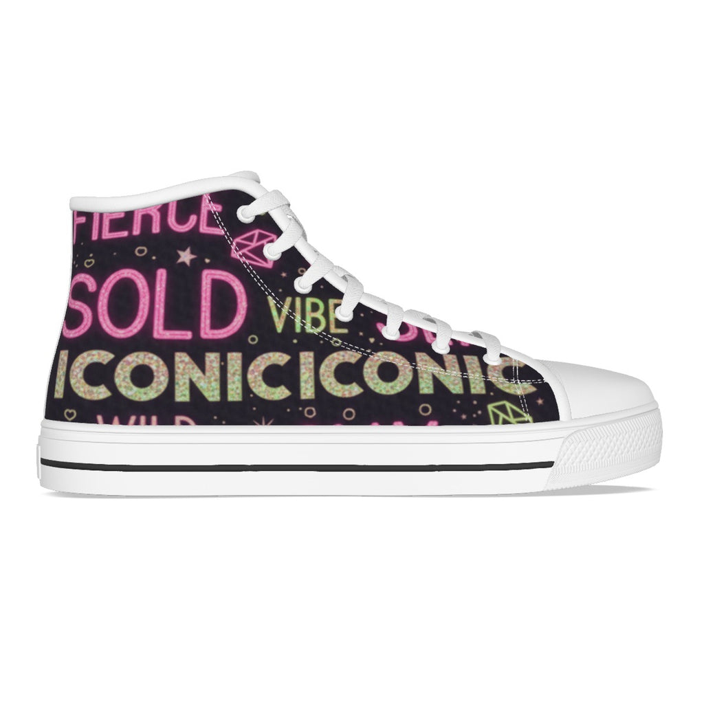Sneakers alte in canvas bambina con stampa multicolore e suola bianca