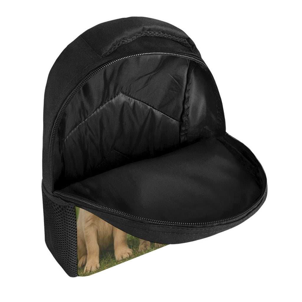 Zaino per studenti nero con apertura e fodera interna imbottita, stampa parziale