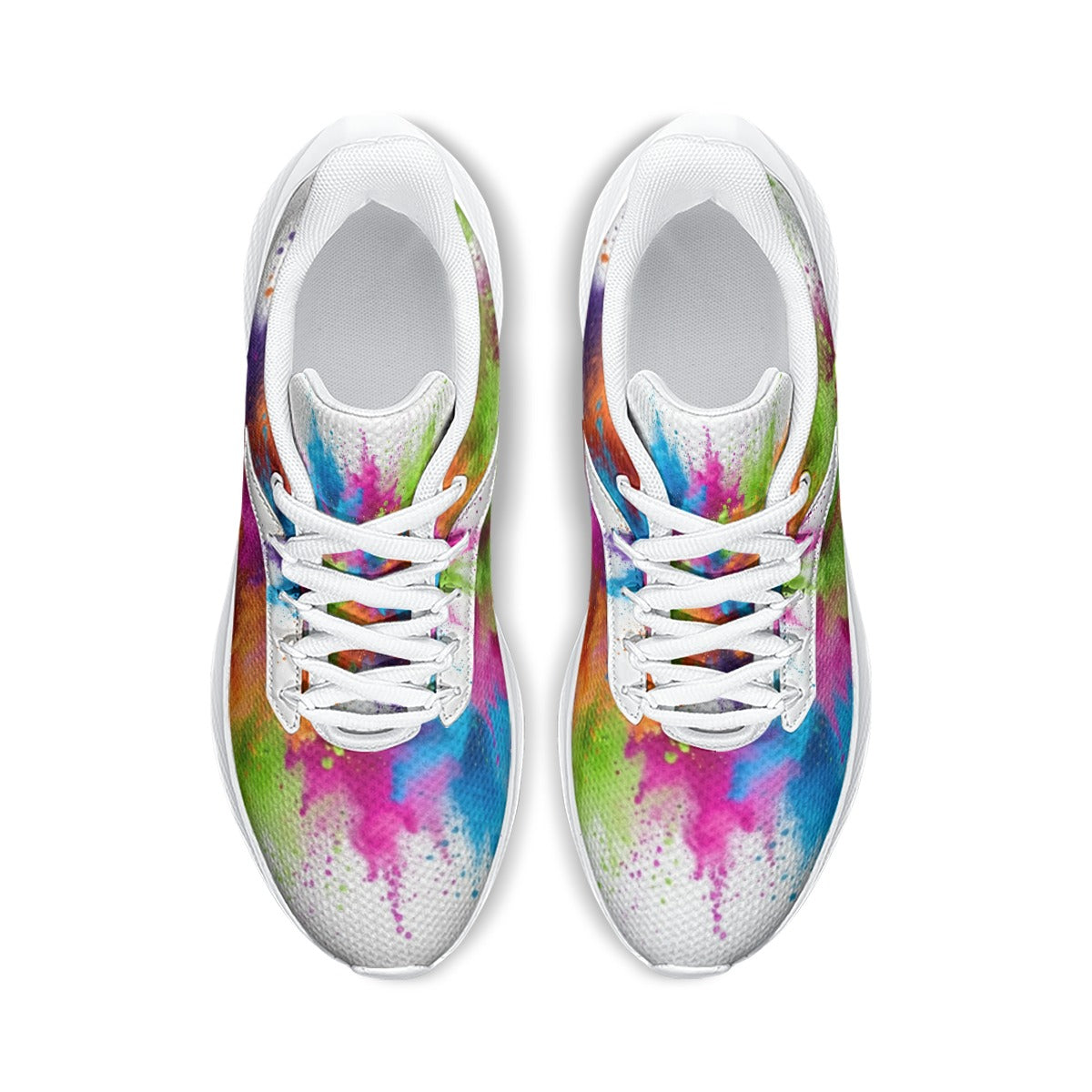 Scarpe running donna bianche con tomaia multicolore a spruzzi e lacci