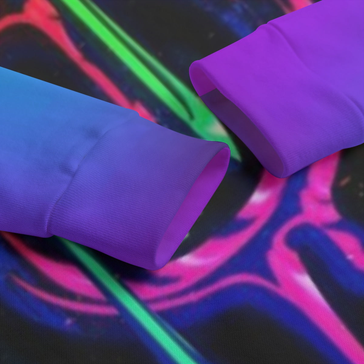 Maniche e polsini felpa bambino viola con fantasia neon multicolore