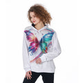 Felpa donna bianca con cappuccio e stampa farfalla multicolore frontale
