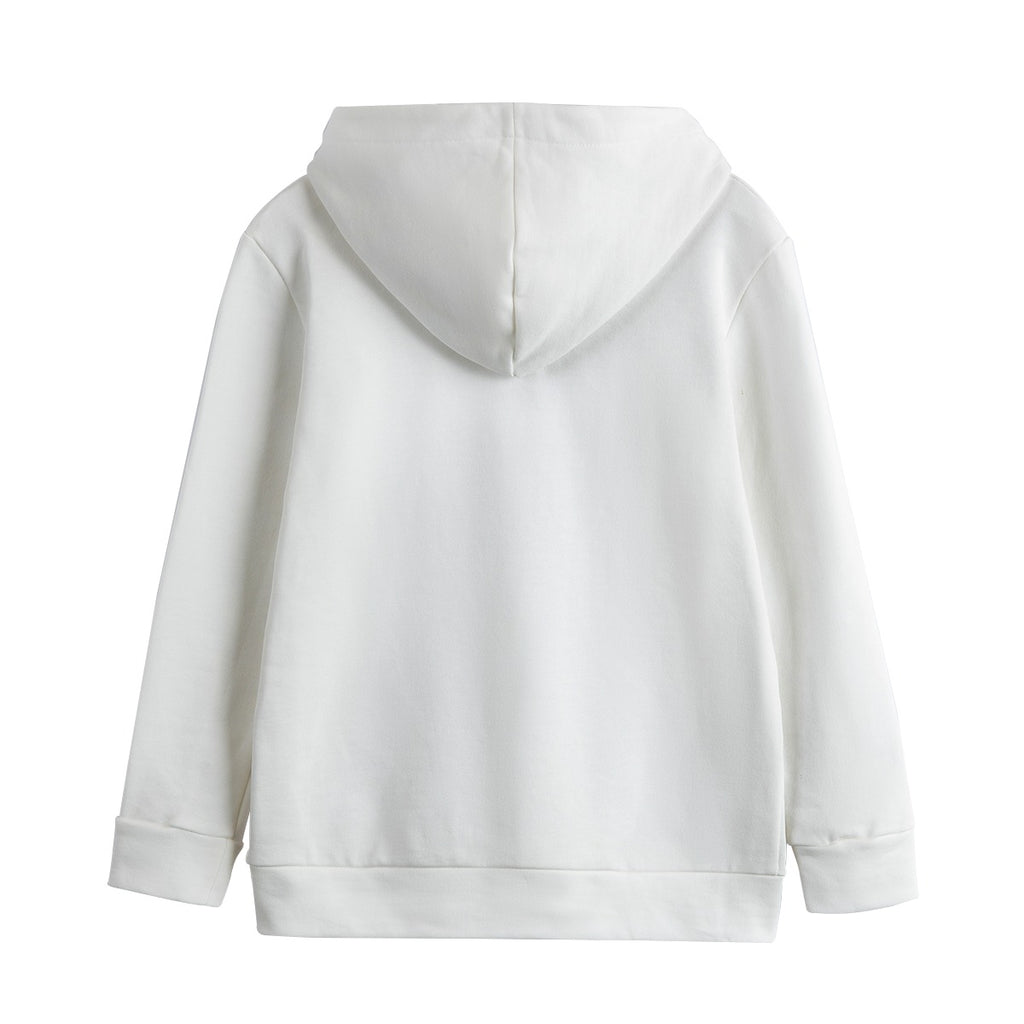 Felpa bambina con cappuccio, colore bianco, vista posteriore