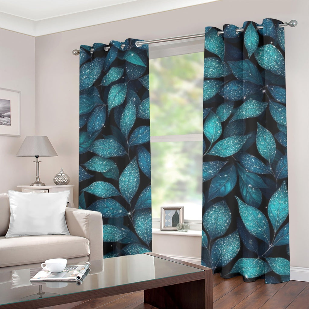 Tenda con occhielli Bluegreen a fantasia foglie verdi e azzurre
