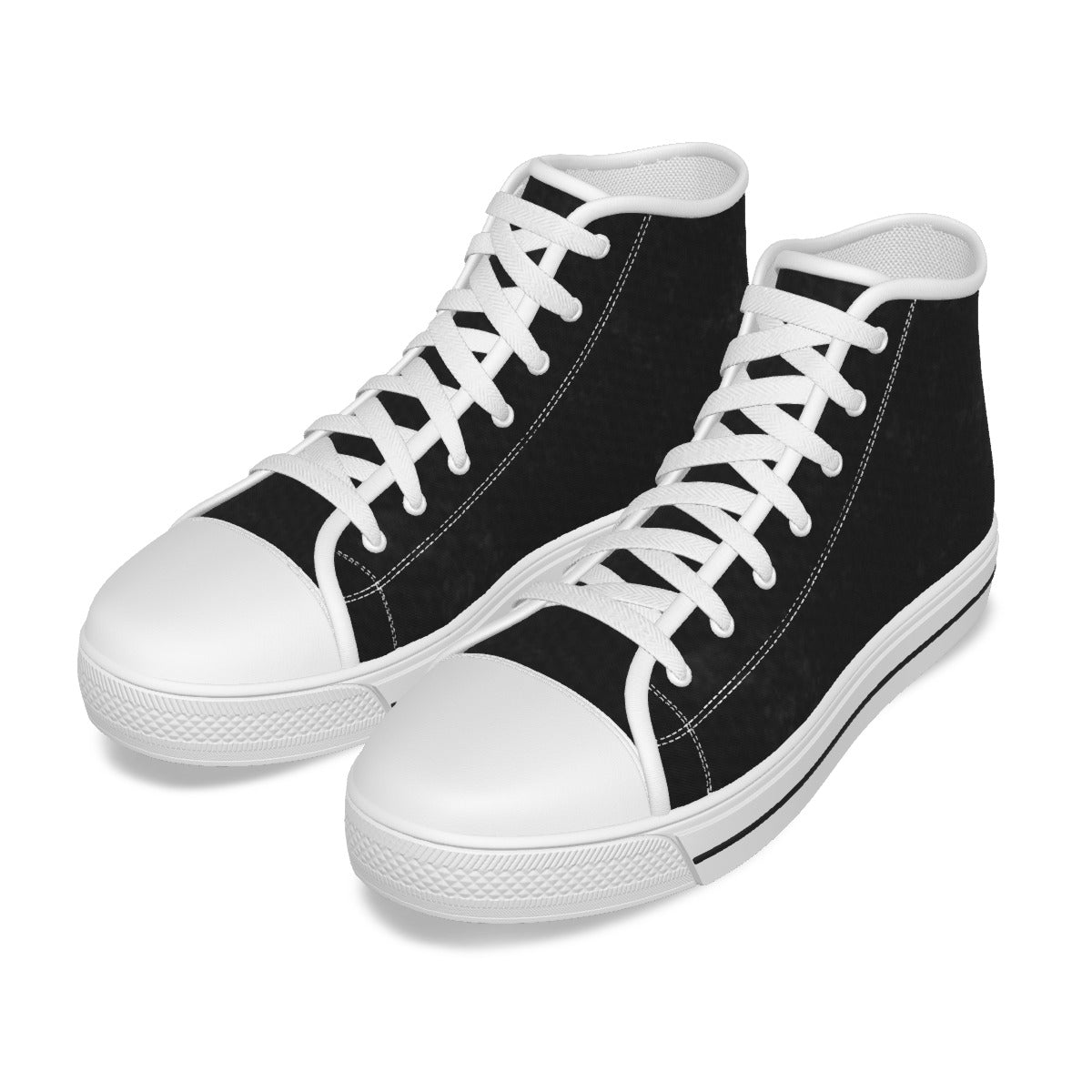 Coppia di scarpe canvas bambini alte nere con lacci bianchi e suola bianca