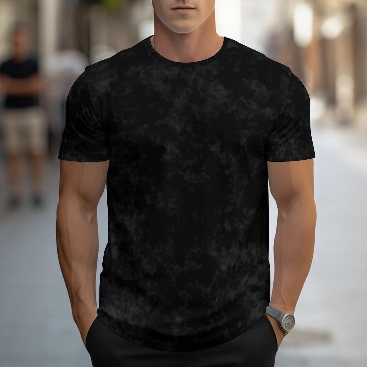 T-shirt uomo nera scollo rotondo, maniche corte, vestibilità regolare