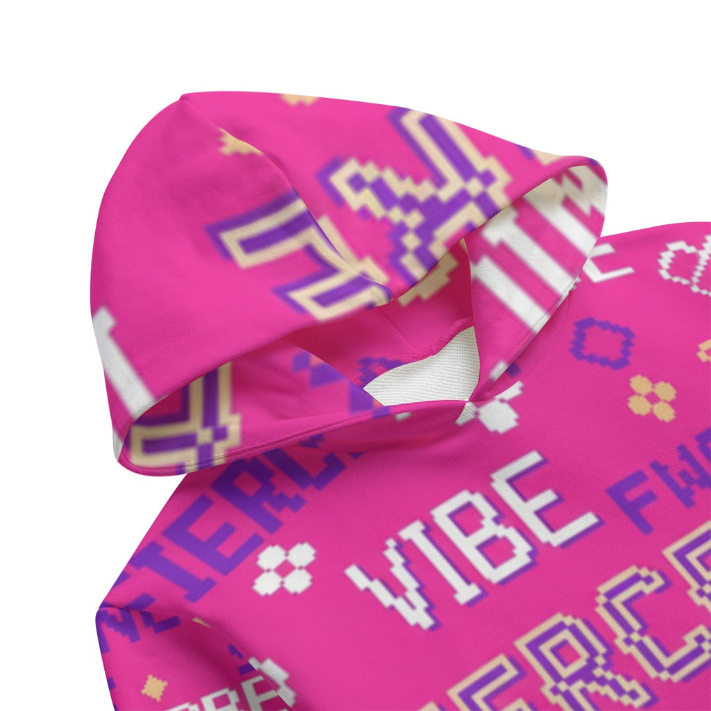 Felpa da bambina rosa fucsia: cappuccio con pattern pixel colorati