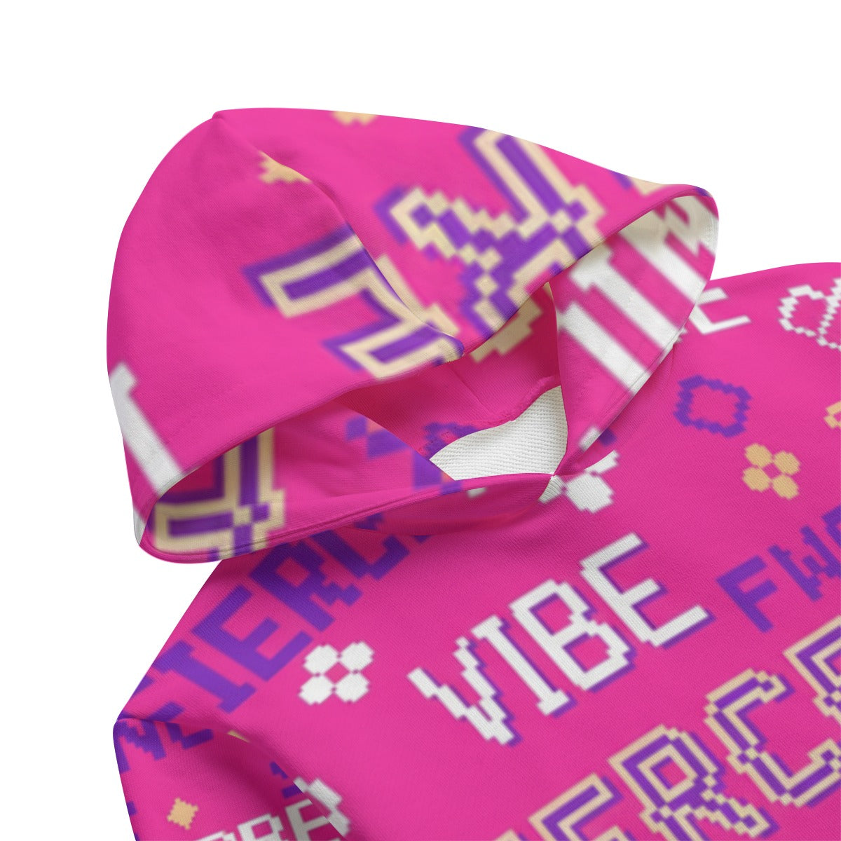 Felpa da bambina rosa fucsia: cappuccio con pattern pixel colorati
