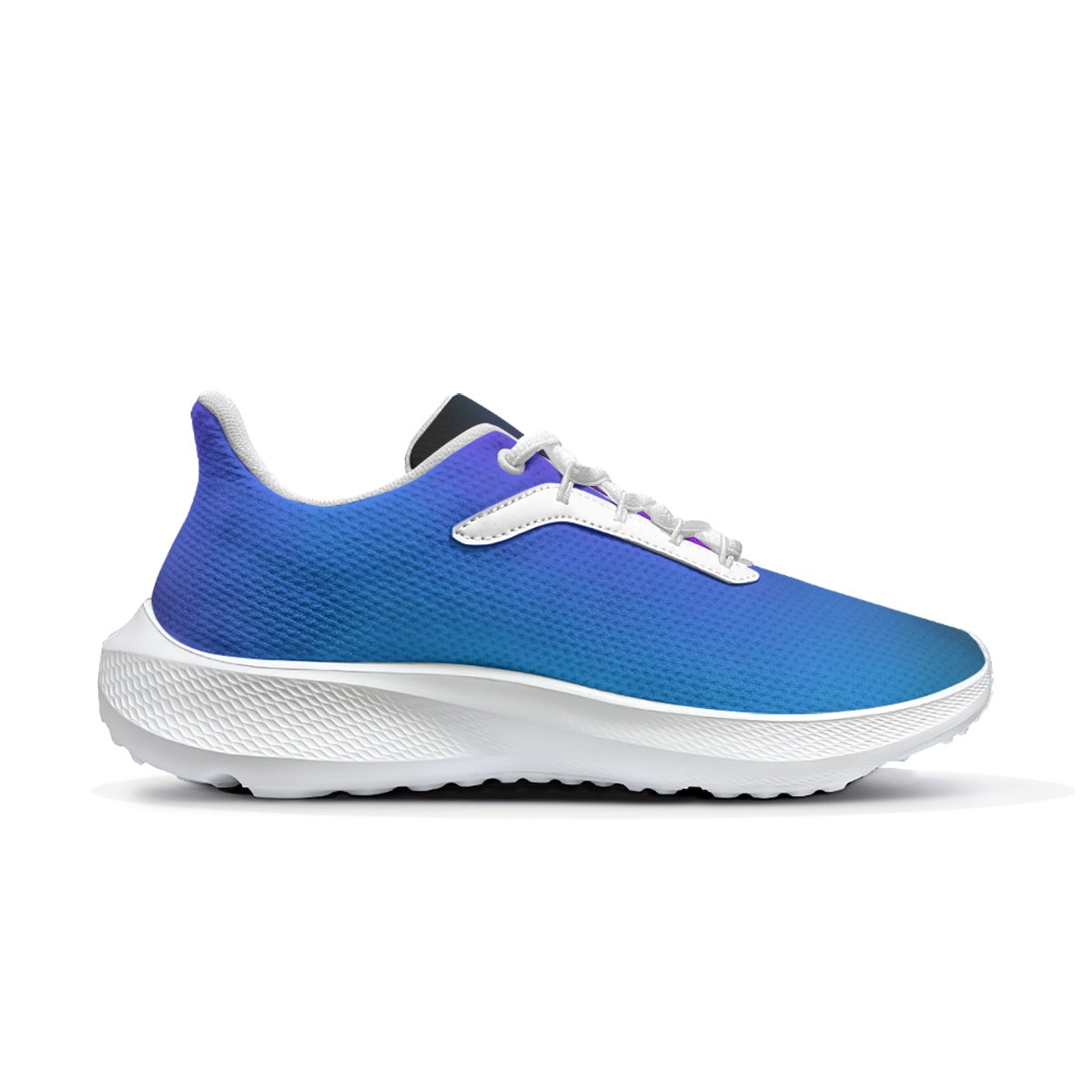 Scarpa running donna blu con lacci bianchi e suola bianca scanalata.