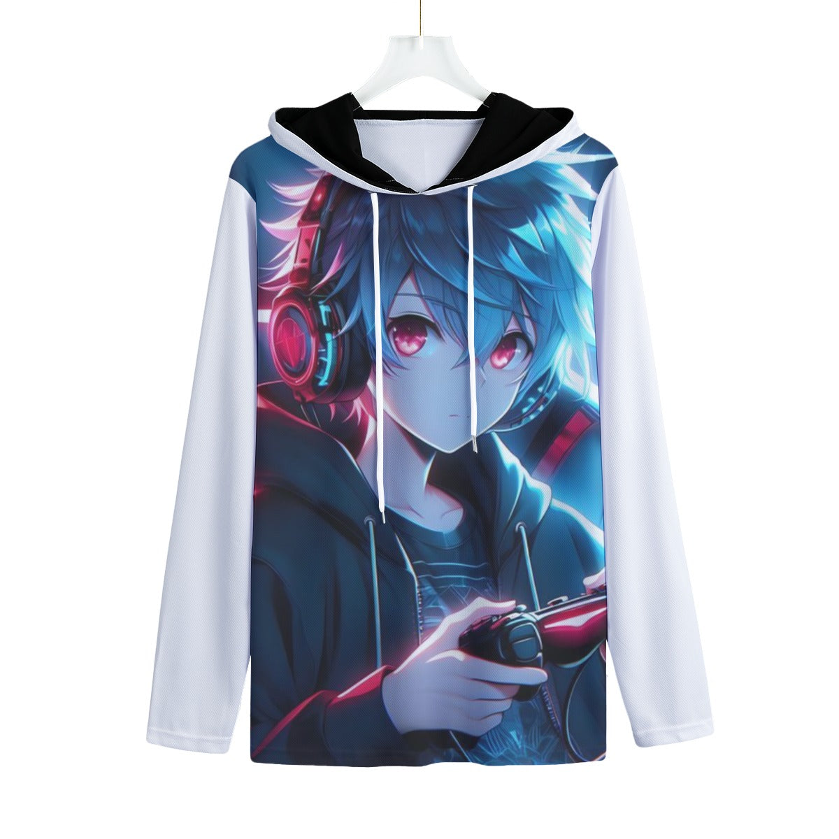 Felpa con cappuccio e stampa grafica blu/rosa, colore chiaro sui bordi