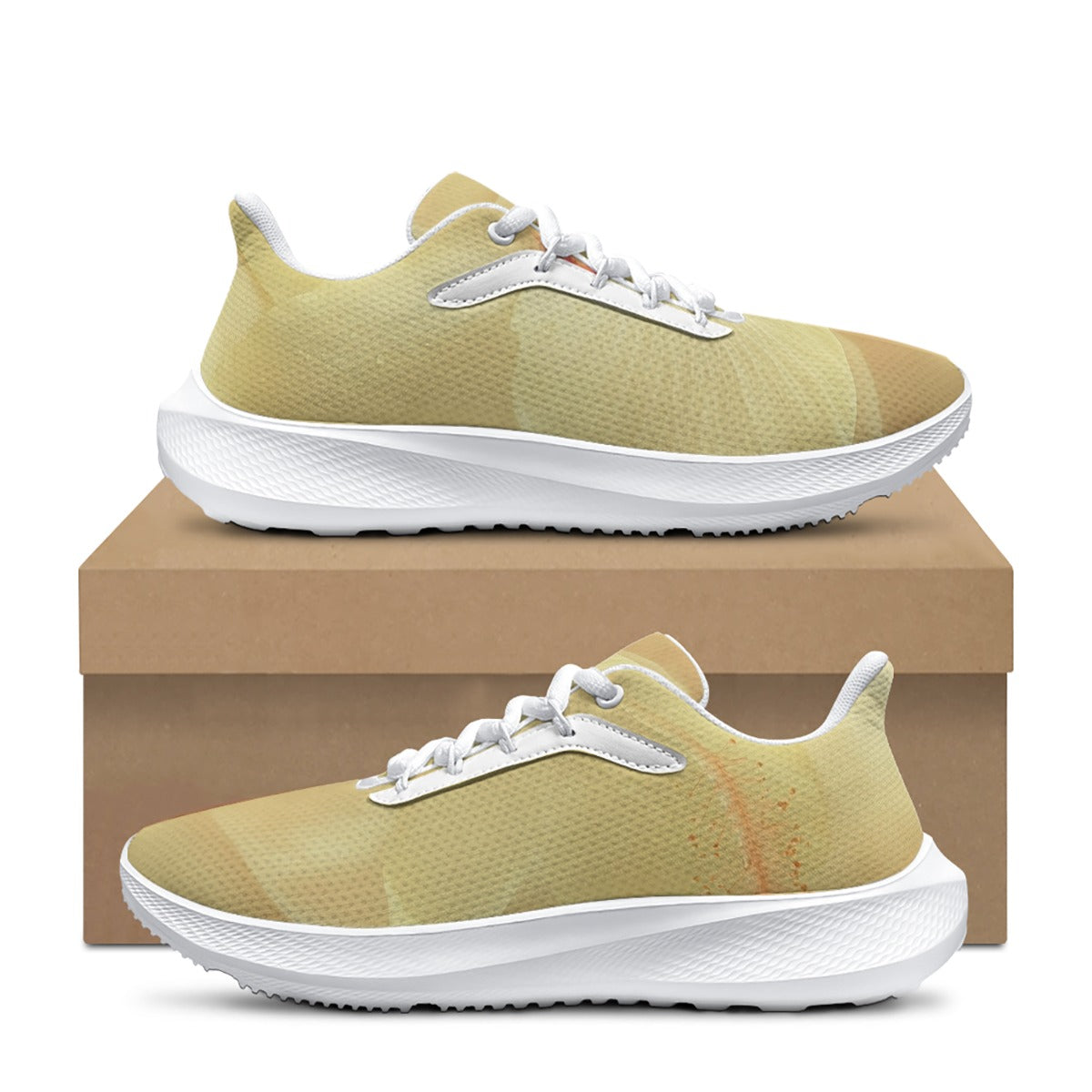 Scarpe running donna Mod. 4 vista laterale: tomaia giallo oliva e suola bianca