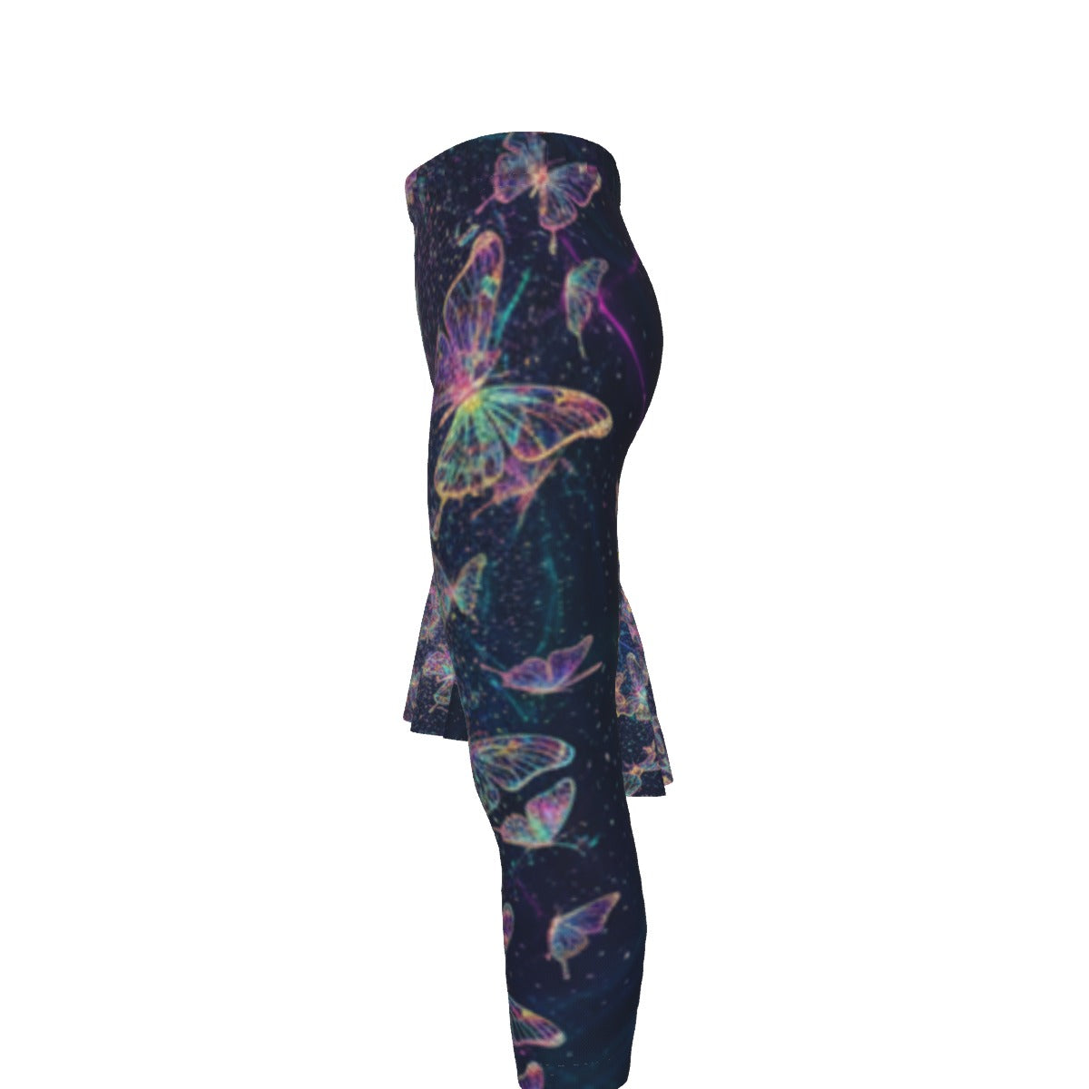 Pantaloni della tuta bambina con fantasia farfalle multicolore su fondo scuro