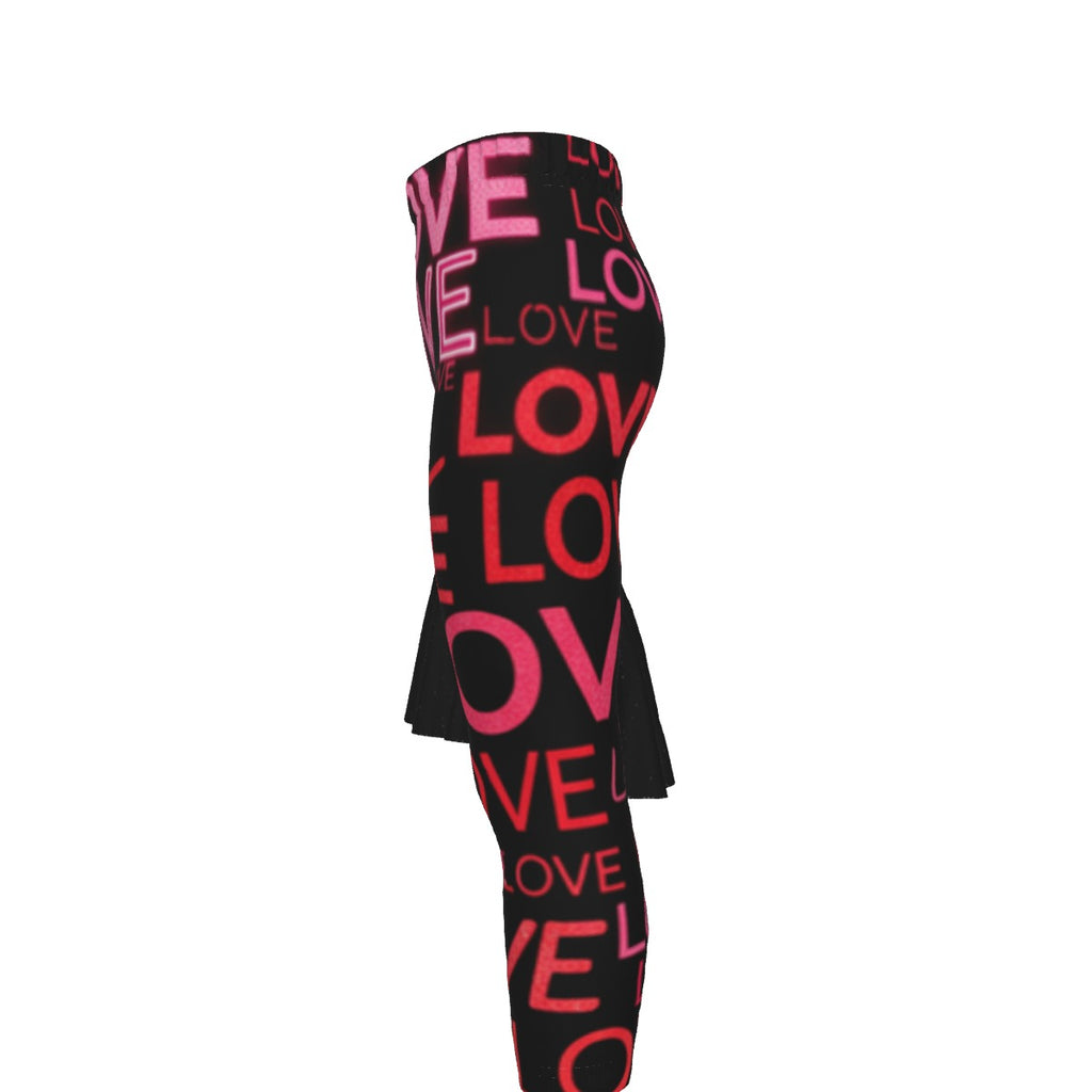 Pantaloni aderenti neri con motivo scritte LOVE rosa