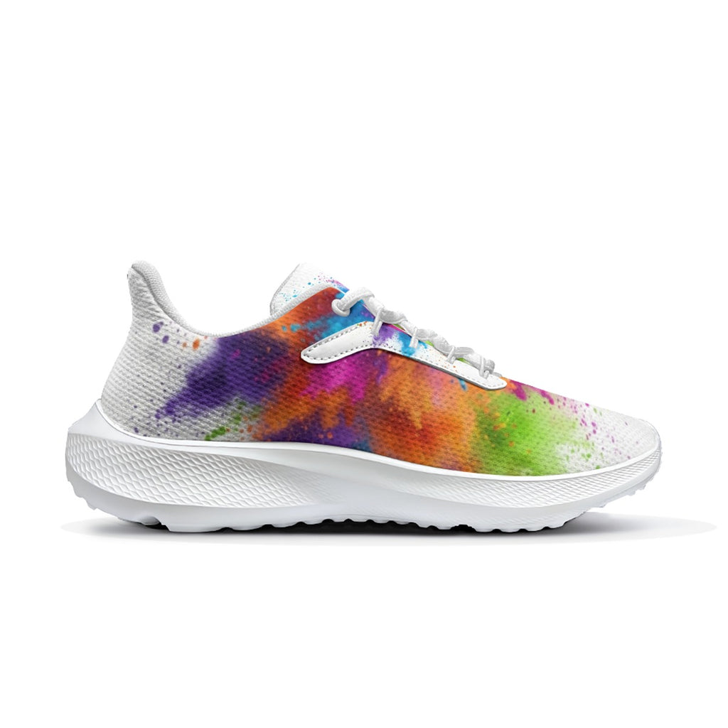 Scarpa running donna multicolore a spruzzi con lacci e suola bianca