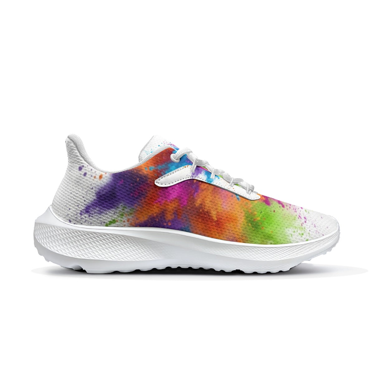 Scarpa running donna multicolore a spruzzi con lacci e suola bianca