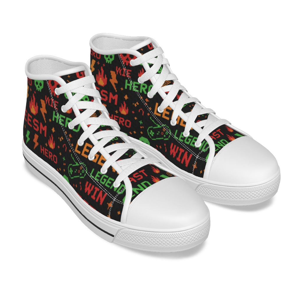 Scarpe canvas bambino nere con stampa multicolore, lacci bianchi, suola bianca