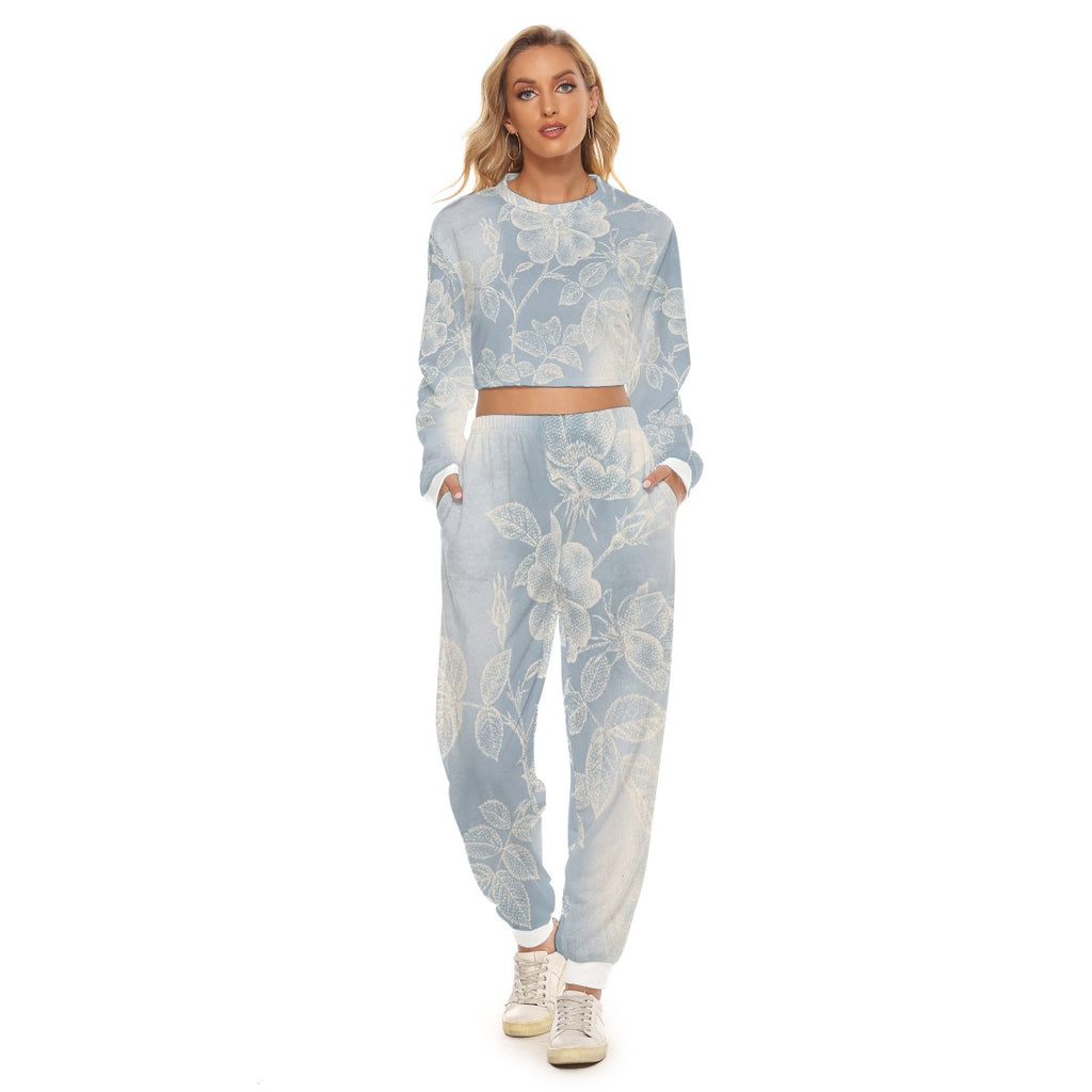 Tuta donna azzurro chiaro a fiori: felpa maniche lunghe e pantaloni jogger
