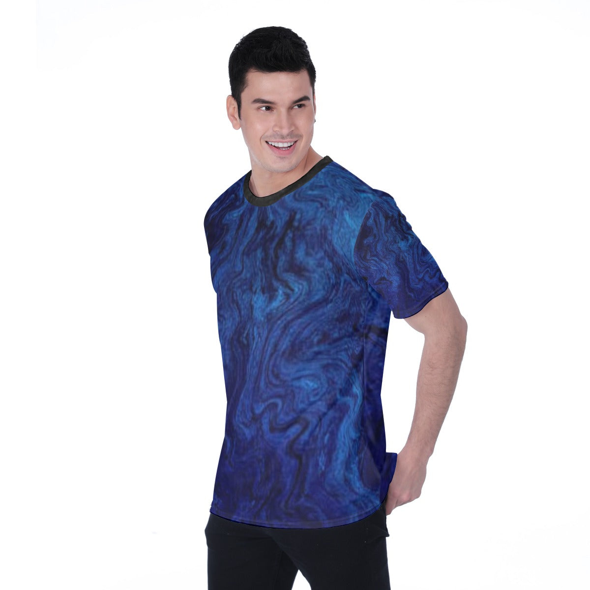 Maglietta uomo blu con girocollo, maniche corte, motivo astratto e taglio regular fit