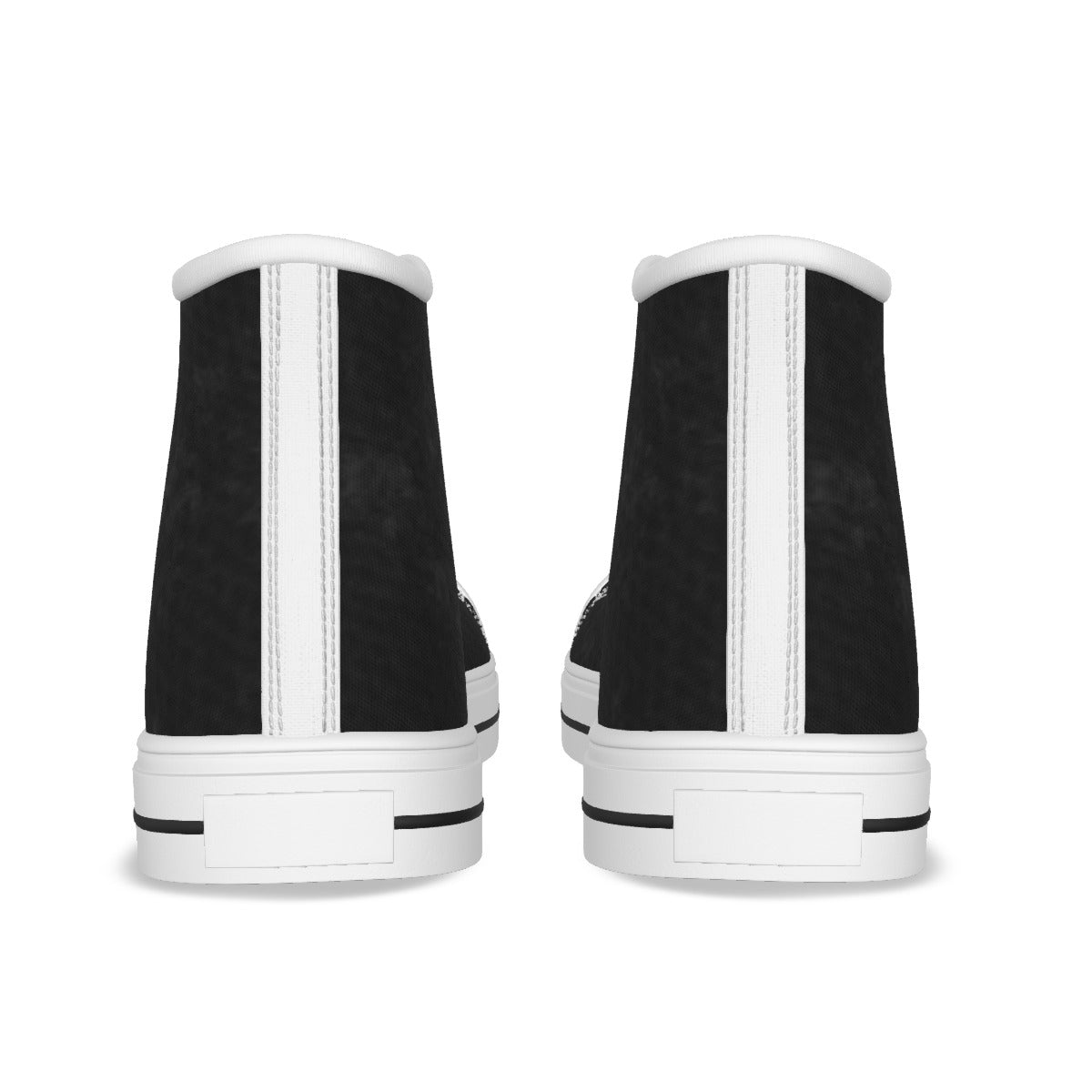 Retro scarpe canvas bambini alte nere con bordi bianchi e suola bianca