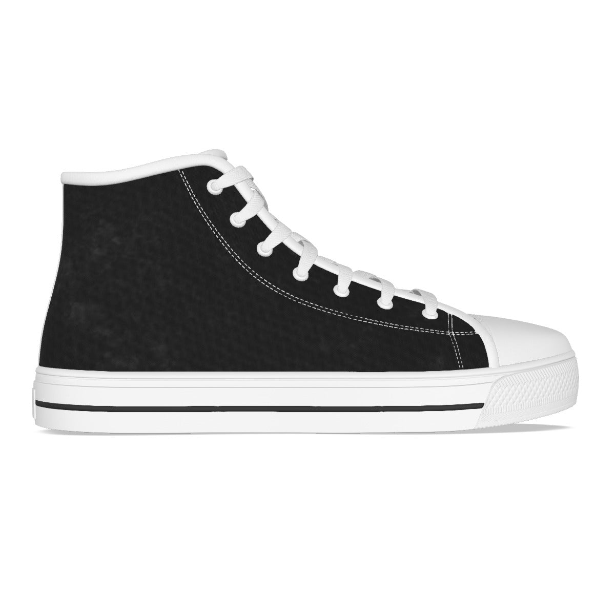 Scarpa canvas bambini alta nera con lacci bianchi e suola bianca rigata