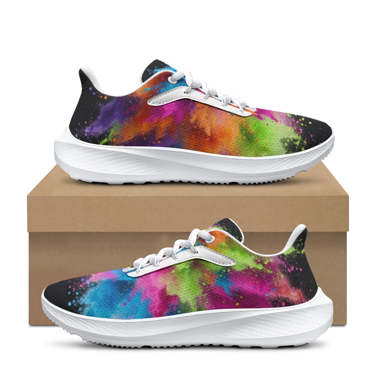 Scarpe da running da uomo con stampa multicolore e suola bianca