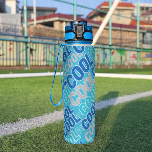 Borraccia sportiva 32 oz blu con coperchio nero e maniglia laterale