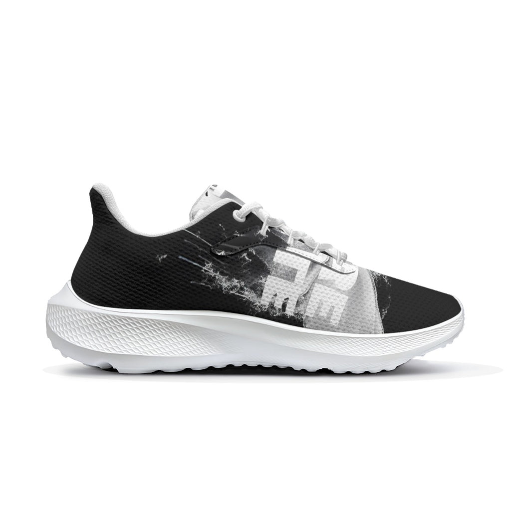 Scarpa running uomo Mod. 2 nera con inserti grigi, suola bianca e lacci bianchi