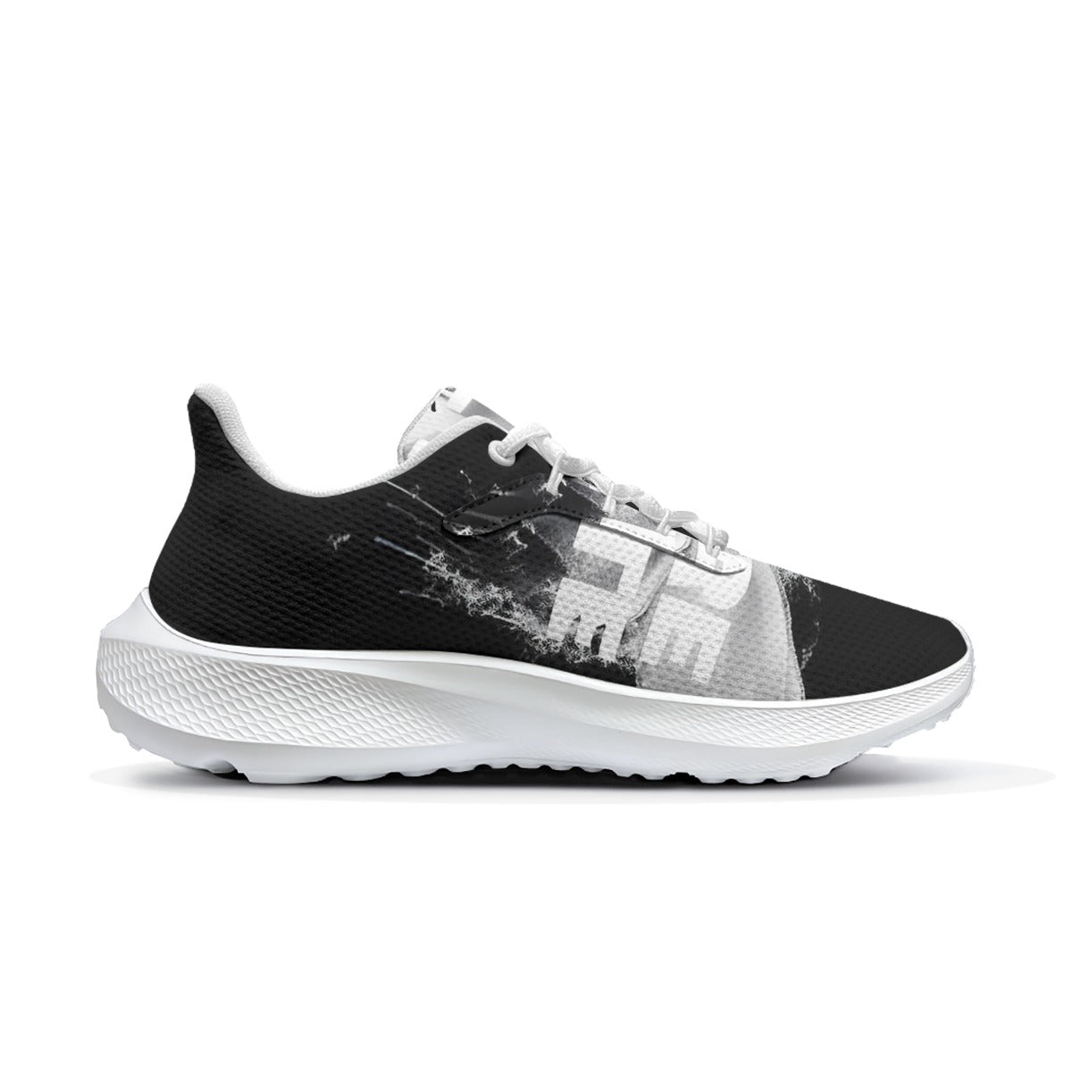 Scarpa running uomo Mod. 2 nera con inserti grigi, suola bianca e lacci bianchi