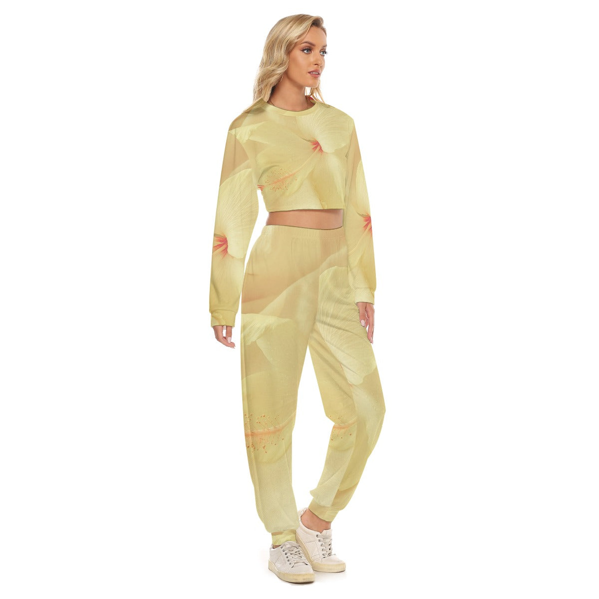Tuta donna gialla chiara con felpa maniche lunghe e pantaloni con coulisse