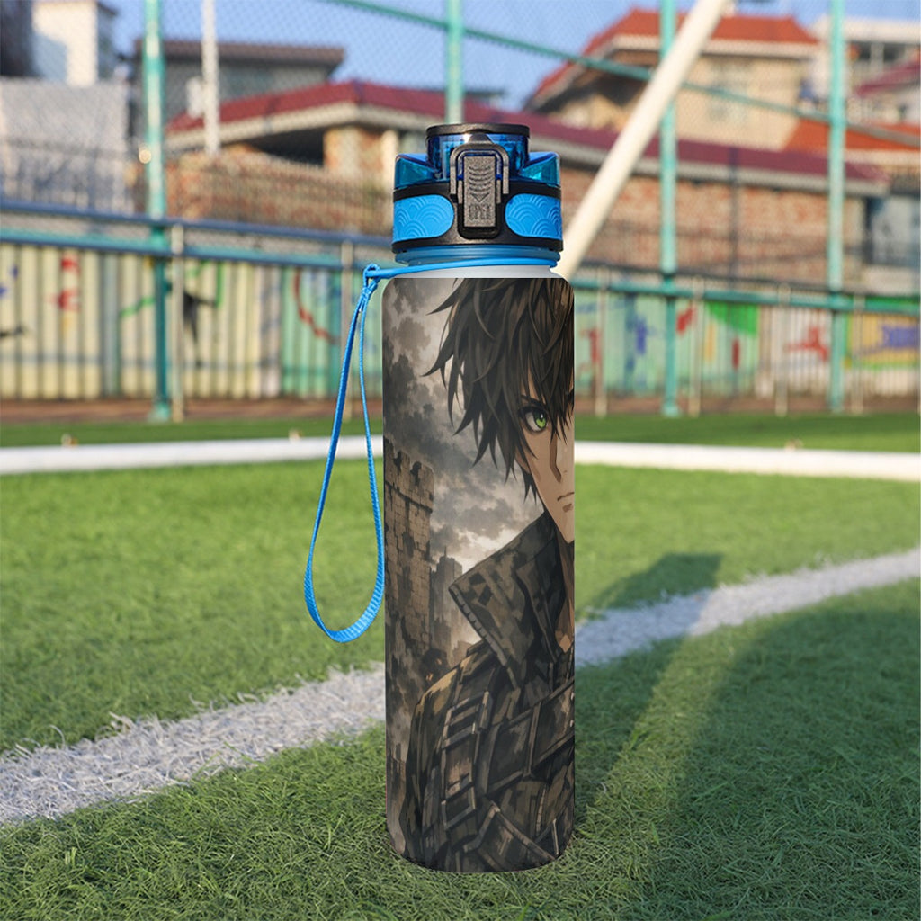 Borraccia sportiva 32 oz con tappo blu e volto grafico laterale